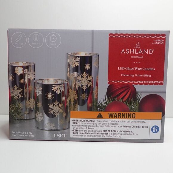 Ashland White Snowflake LED Glass Wax Candle Set - Picture 1 of 6